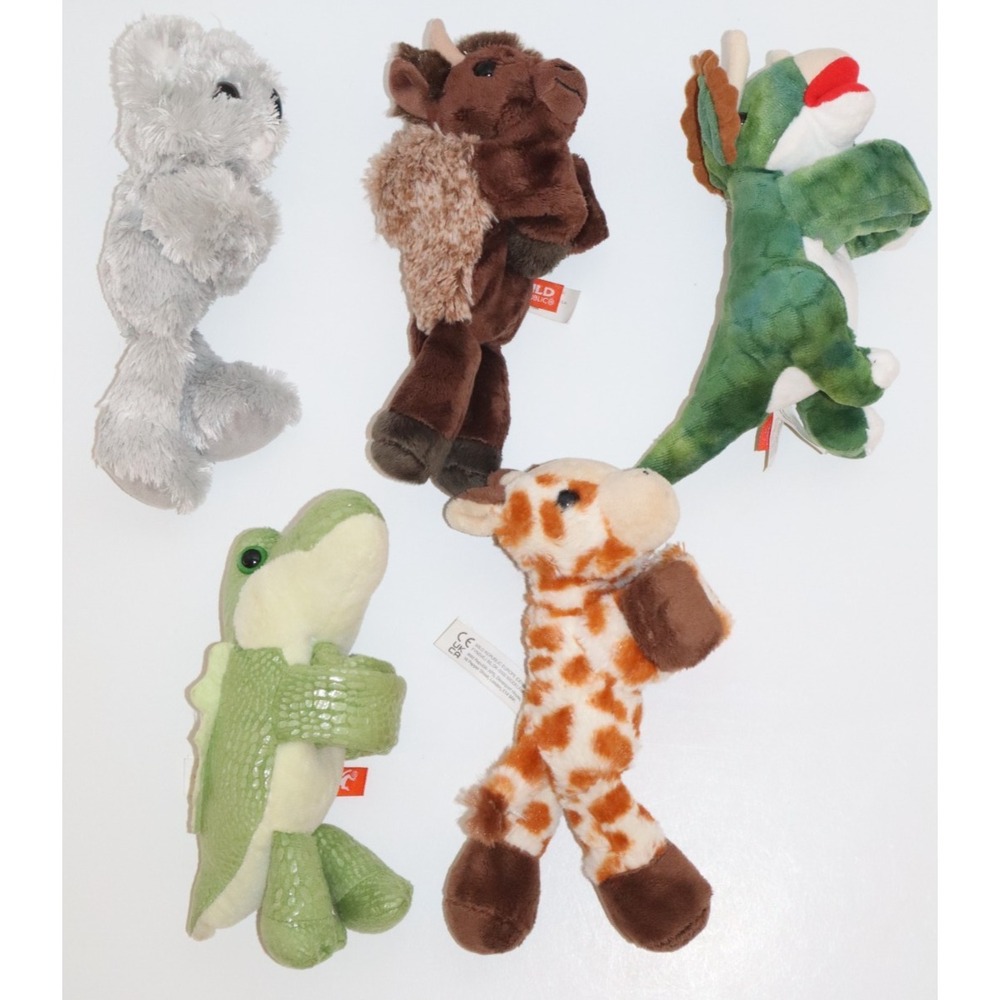 WILD REPUBLIC Plush Huggers Dinosaur Alligator Giraffe Koala Buffalo 5 PCLot